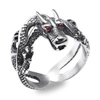 Titanium Steel Finger Ring, Dragon, polished & for man & with rhinestone & blacken, 8mm 