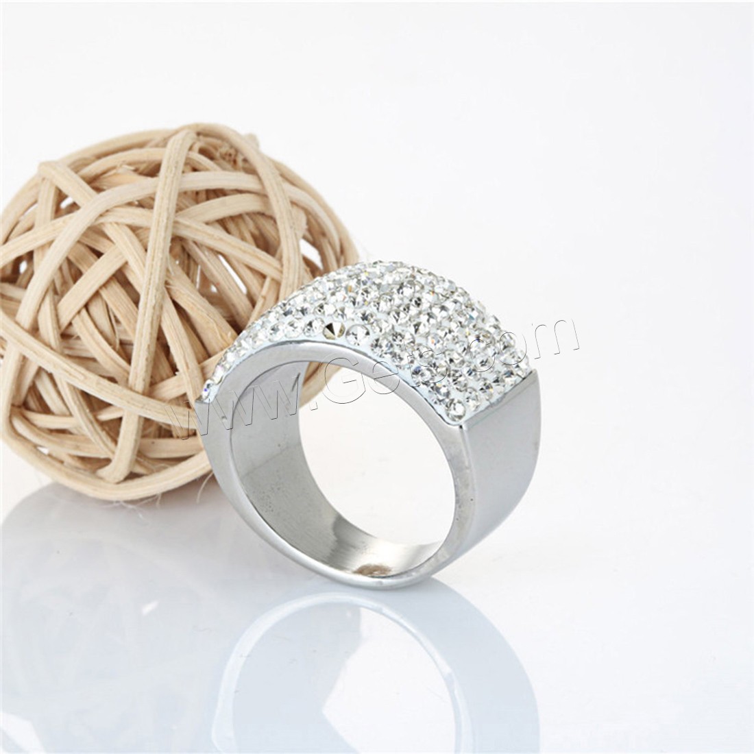 Titanium Steel Finger Ring, with Rhinestone Clay Pave, plated, polished & different size for choice & for woman, more colors for choice, 14.5mm, Sold By PC