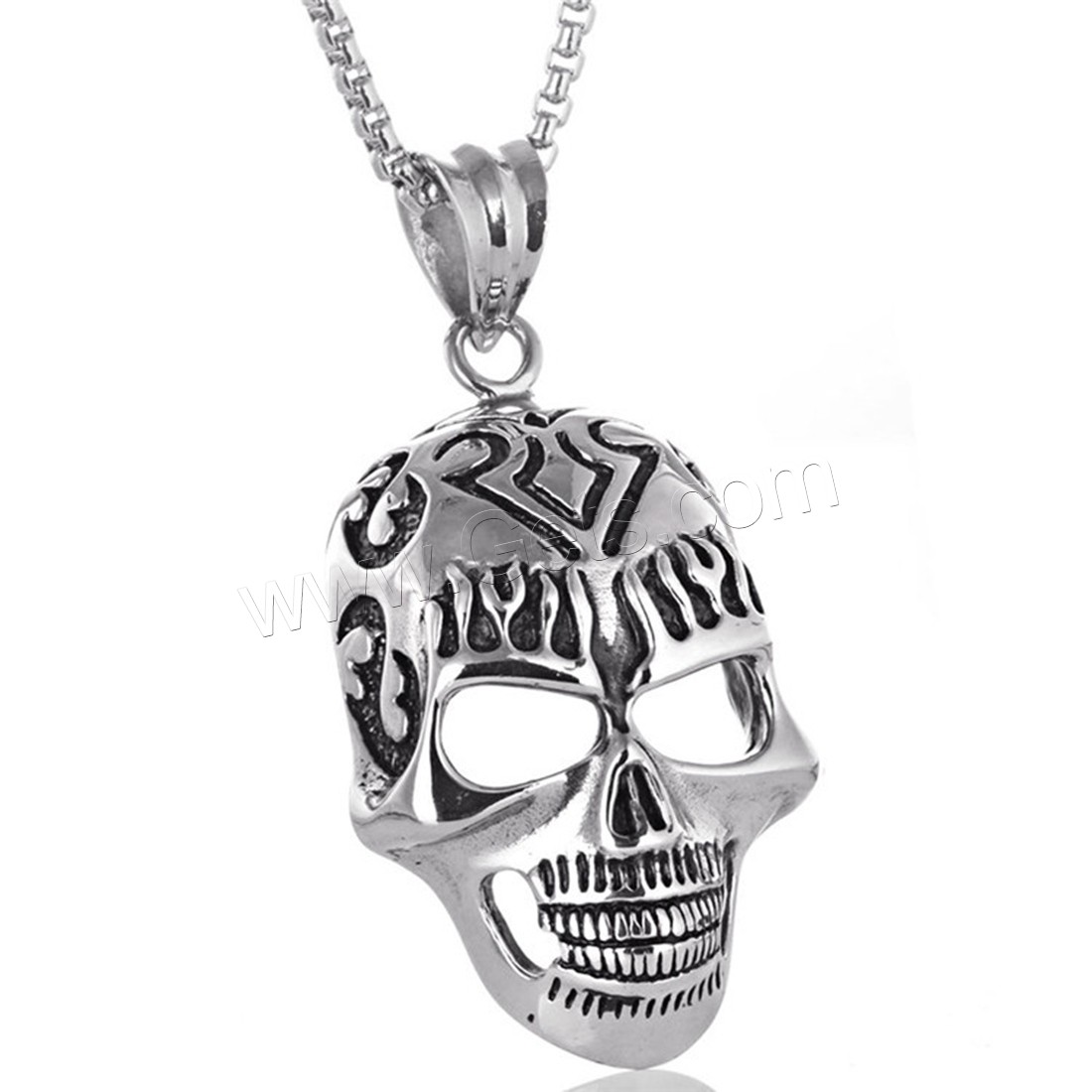 Men Sweater Chain Necklace, Titanium Steel, Skull, polished, different size for choice & box chain & for man & blacken, Length:Approx 24 Inch, Sold By Strand