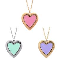 Fashion Locket Necklace, Brass, with 1.9Inch extender chain, Heart, plated, oval chain & for woman & luminated & enamel & colorful powder Approx 15.7 Inch 