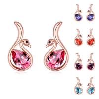 Brass Stud Earring, with CRYSTALLIZED™, Swan, real rose gold plated, for woman & faceted nickel, lead & cadmium free 