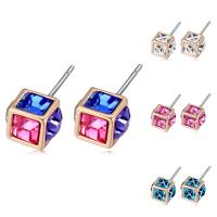 Brass Stud Earring, with CRYSTALLIZED™, Cube, real rose gold plated, for woman & faceted nickel, lead & cadmium free 