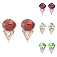 Brass Stud Earring, with CRYSTALLIZED™, Triangle, real rose gold plated, for woman & faceted nickel, lead & cadmium free 