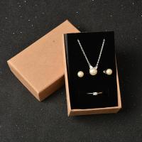 Cardboard Jewelry Set Box, Kraft, finger ring & earring & necklace, with Foam Paper 