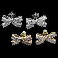 Brass Stud Earring, Bowknot, plated, micro pave cubic zirconia & for woman nickel, lead & cadmium free 