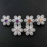 Brass Stud Earring, with Crystal, Flower, silver color plated, micro pave cubic zirconia & for woman & faceted nickel, lead & cadmium free 