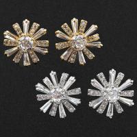 Brass Stud Earring, Flower, plated, micro pave cubic zirconia & for woman nickel, lead & cadmium free 