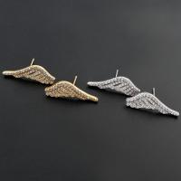 Brass Stud Earring, Wing Shape, plated, micro pave cubic zirconia & for woman nickel, lead & cadmium free 