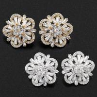 Brass Stud Earring, Flower, plated, micro pave cubic zirconia & for woman nickel, lead & cadmium free 