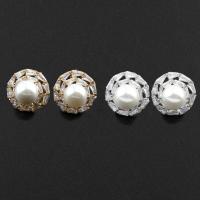South Sea Shell Stud Earrings, Brass, with Shell Pearl, Flower, plated, micro pave cubic zirconia & for woman nickel, lead & cadmium free 