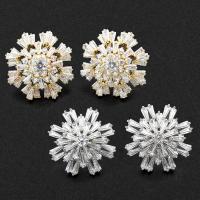 Brass Stud Earring, Snowflake, silver color plated & micro pave cubic zirconia & for woman, nickel, lead & cadmium free 