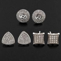 Brass Stud Earring, silver color plated & micro pave cubic zirconia & for woman, nickel, lead & cadmium free 