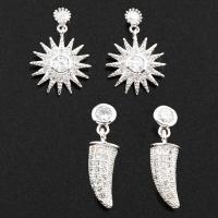 Brass Drop Earring, silver color plated & micro pave cubic zirconia & for woman, nickel, lead & cadmium free 