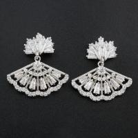 Brass Drop Earring, with Crystal, silver color plated, micro pave cubic zirconia & for woman, nickel, lead & cadmium free 