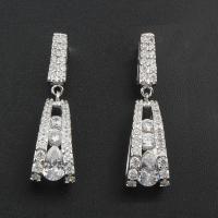 Brass Drop Earring, silver color plated, micro pave cubic zirconia & for woman, nickel, lead & cadmium free 