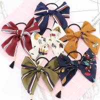 Ponytail Holder, nylon elastic cord, with ABS Plastic Pearl & Satin Ribbon & Cotton Cord & Zinc Alloy, Bowknot 