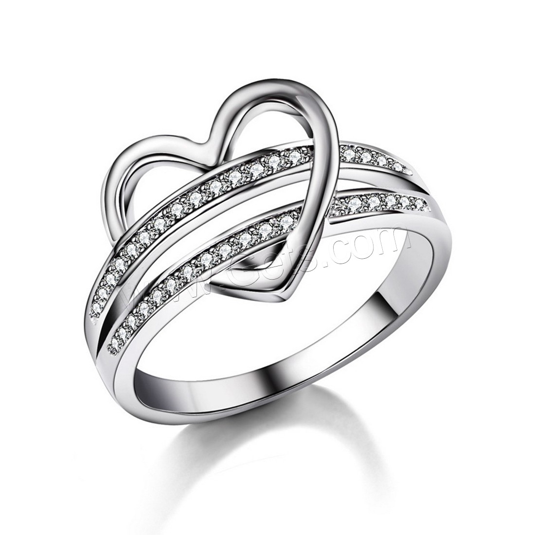 Cubic Zircon Brass Finger Ring, Heart, platinum plated, different size for choice & for woman & with cubic zirconia, 12mm, Sold By PC