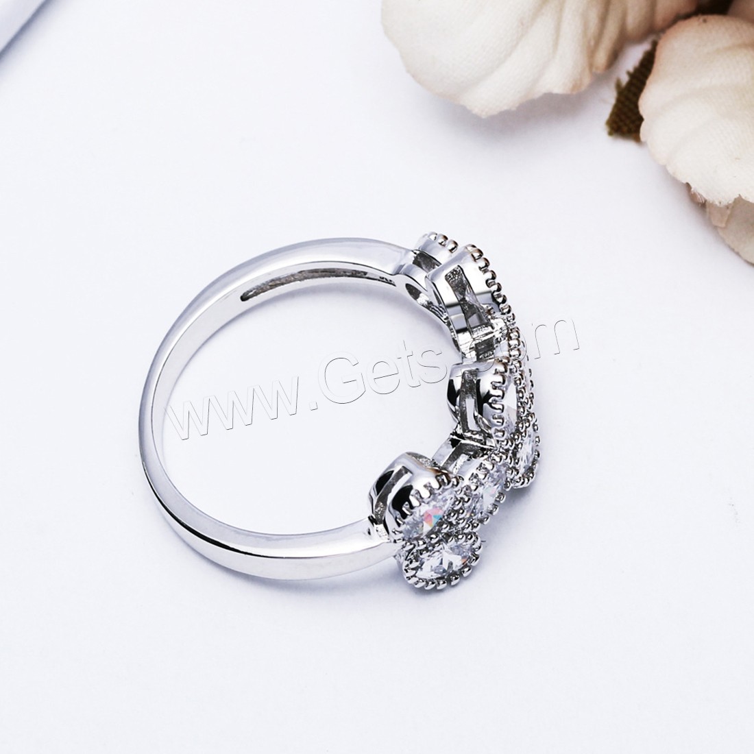 Zirkonia Messing Finger Ring, platiniert, verschiedene Größen vorhanden & für Frau & mit kubischem Zirkonia, verkauft von PC