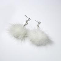 Fluffy Pom Pom Earrings, 925 Sterling Silver, with Shell Pearl & Plush, platinum plated, hypo allergic & for woman  