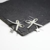 Sterling Silver Drop Earring, 925 Sterling Silver, with Satin Ribbon, hypo allergic & for woman 