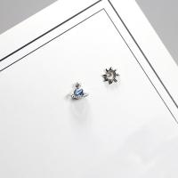 Asymmetric Earrings, 925 Sterling Silver, Sun, platinum plated, hypo allergic & for woman & with cubic zirconia 