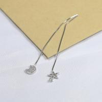 Asymmetric Earrings, 925 Sterling Silver, Moon and Star, platinum plated, hypo allergic & for woman & with rhinestone 40mm 