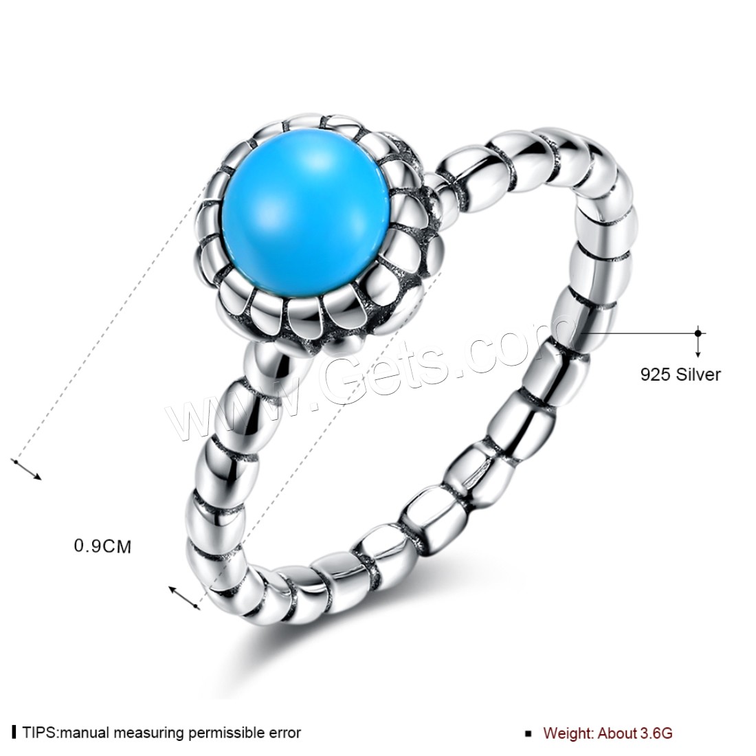 Thailand Sterling Silver, with Synthetic Turquoise, Flat Round, different size for choice & for woman, 9mm, Sold By PC