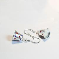 Sterling Silver Drop Earring, 925 Sterling Silver, Christmas Bell, hypo allergic & with star pattern & for woman & enamel 