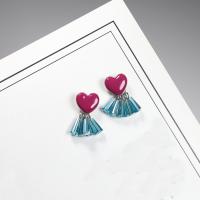 Cubic Zircon (CZ) Drop Earring, 925 Sterling Silver, with Cubic Zirconia, Heart, platinum plated, hypo allergic & for woman & enamel  