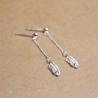 Sterling Silver Drop Earring, 925 Sterling Silver, Feather, hypo allergic & for woman, 32mm 