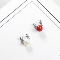 South Sea Shell Stud Earrings, 925 Sterling Silver, with Shell Pearl, Antlers, hypo allergic & for woman 