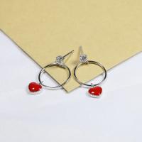 925 Sterling Silver Drop Earring, Heart, plated, hypo allergic & for woman & enamel & with cubic zirconia 