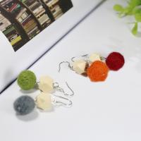 Fluffy Pom Pom Earrings, 925 Sterling Silver, with Plush & Resin, hypo allergic & for woman 