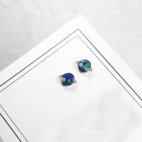 925 Sterling Silver Stud Earring, with Stone, Globe, platinum plated, hypo allergic & for woman 