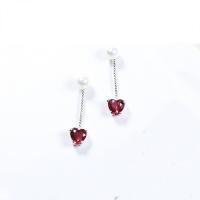 Gemstone Stud Earring, 925 Sterling Silver, with Shell Pearl & Corundum, Heart, platinum plated, hypo allergic & for woman 
