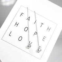 Sterling Silver Thread Through Earrings, 925 Sterling Silver, with Cubic Zirconia, platinum plated, hypo allergic & for woman 70mm 