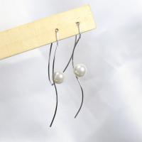 Sterling Silver Thread Through Earrings, 925 Sterling Silver, with Shell Pearl, platinum plated, hypo allergic & for woman 100mm 