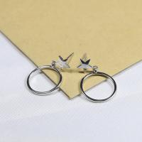 Sterling Silver Drop Earring, 925 Sterling Silver, Star, platinum plated, hypo allergic & for woman 15mm 