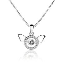 Cubic Zirconia Sterling Silver Pendants, 925 Sterling Silver, Angel Wing, platinum plated, hypo allergic & for woman & with cubic zirconia Approx 2-3mm 