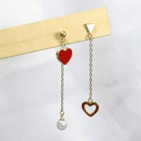 Asymmetric Earrings, 925 Sterling Silver, with Shell Pearl, Heart, real gold plated, hypo allergic & for woman & enamel  