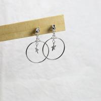 Sterling Silver Drop Earring, 925 Sterling Silver, pentagram, platinum plated, hypo allergic & for woman  