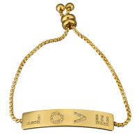 Stainless Steel ID Plate Bracelet, word love, gold color plated, adjustable & box chain & for woman & with rhinestone 2.5mm Approx 10 Inch 
