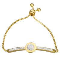 Stainless Steel Chain Bracelets, with Rhinestone Clay Pave, gold color plated, adjustable & box chain & for woman 2.5mm Approx 10.5 Inch 