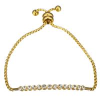 Pulseras de acero inoxidable, chapado en color dorado, ajustable & cadena de caja & para mujer & con diamantes de imitación, 60x3.5mm, 2.5mm, longitud:aproximado 10 Inch, Vendido por Sarta