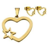 Parures de bijoux en acier inoxydable, pendentif & boucle d'oreille, coeur, Placage de couleur d'or, pour femme  Environ Vendu par fixé