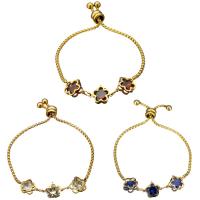 Stainless Steel Chain Bracelets, with Crystal, Flower, gold color plated, adjustable & box chain & for woman & faceted 2.5mm Approx 10 Inch 