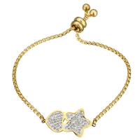 Stainless Steel Chain Bracelets, with Rhinestone Clay Pave, Heart, gold color plated, adjustable & box chain & for woman 2.5mm Approx 10 Inch 