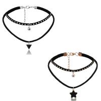 Velveteen Cord Choker Necklace, double link chain & for woman & enamel, black, 300mm Approx 11 Inch 