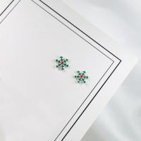 925 Sterling Silver Stud Earring, Snowflake, hypo allergic & Christmas jewelry & for woman & enamel 