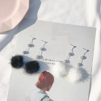 Fluffy Pom Pom Earrings, 925 Sterling Silver, with Plush & Marten Hair, hypo allergic & for woman 8mm 